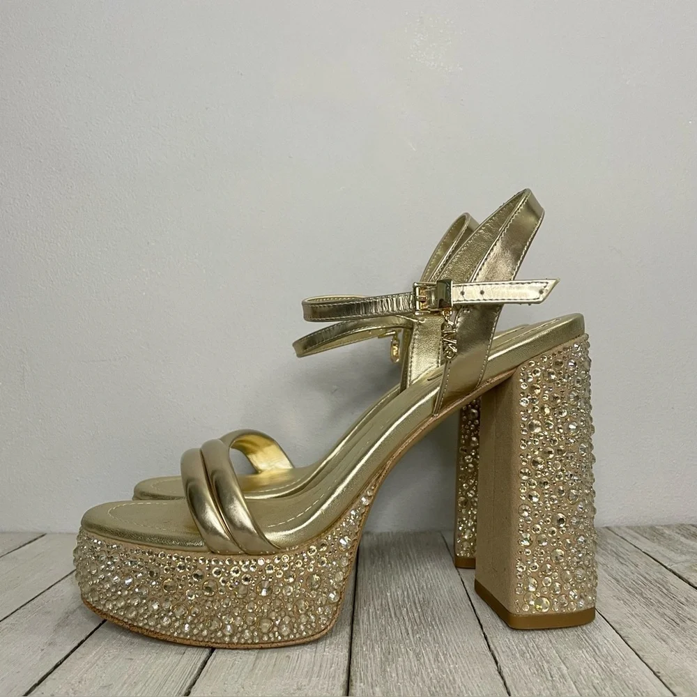 MICHAEL MICHAEL KORS Laci Embellished Metallic Leather Platform Sandal